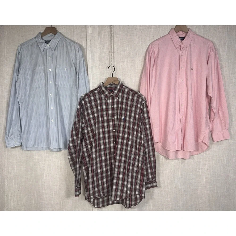Men's Sz L Ralph Lauren Long Sleeve Button Down Blake Shirts Pony Lot of 3